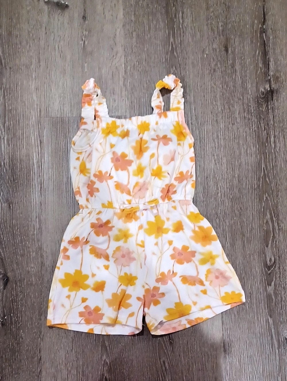 Picapino Floral Romper in White & Orange Size 6